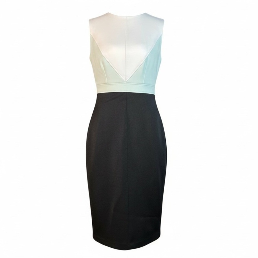 Calvin Klein Colorblock Scuba‎ Sheath Dress S Mint Black Chic Clean Girl EUC